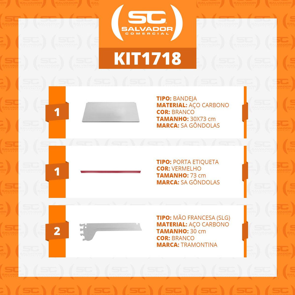Bandeja Prateleira Ponta 30x73 Com Reforço para Gôndolas New Plus Com Porta Etiqueta Vermelho - SA Gôndolas