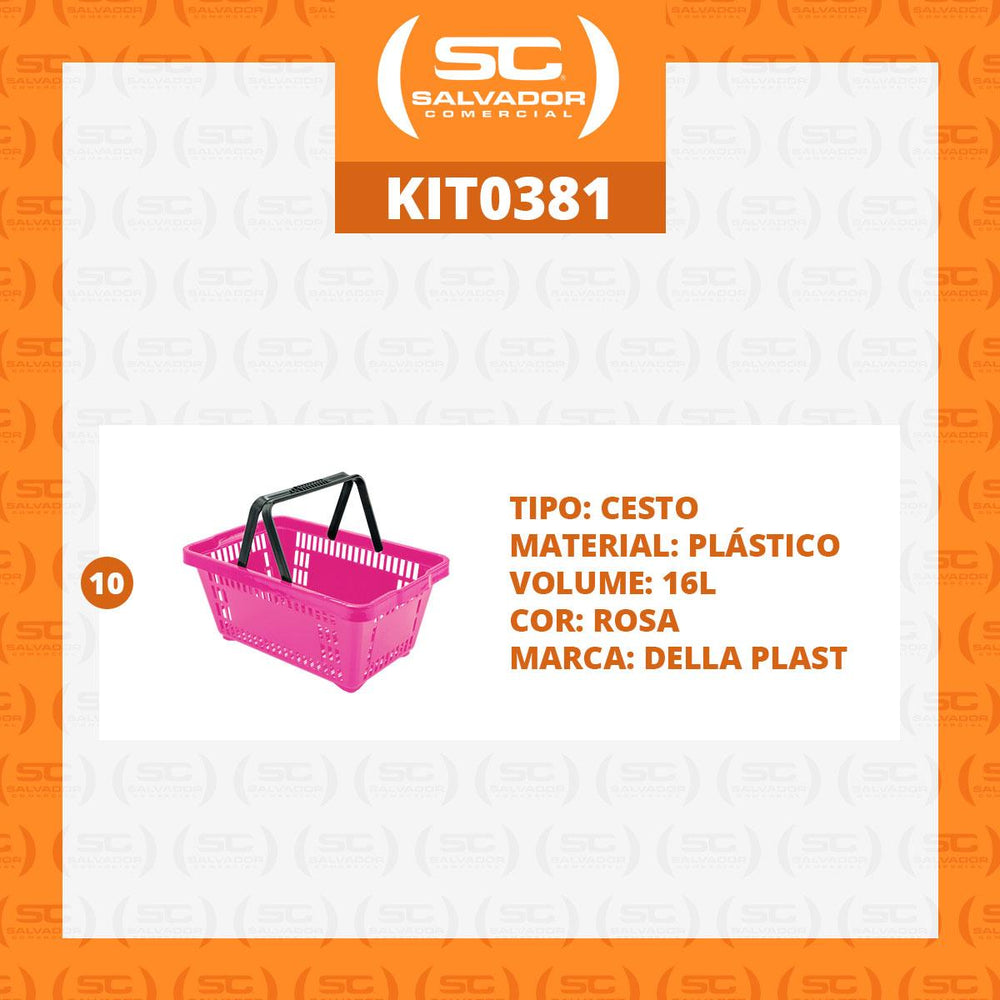 Kit 10 Cestos De Compras Plástica D100 Cód. 3400 Rosa - Della Plast