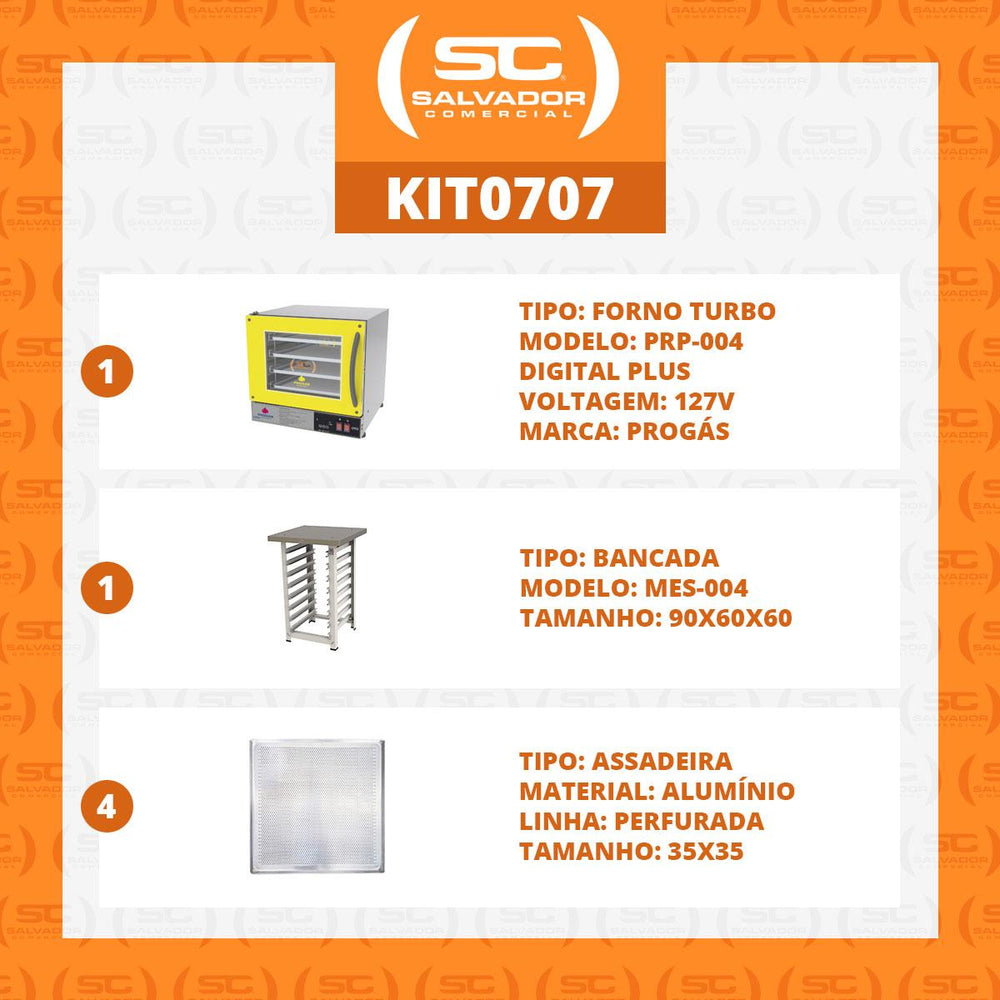 Kit - Forno Turbo Prp-004 Plus Digital 127v Amarelo + Bancada Mes-004 + 4 Assadeiras - Progás