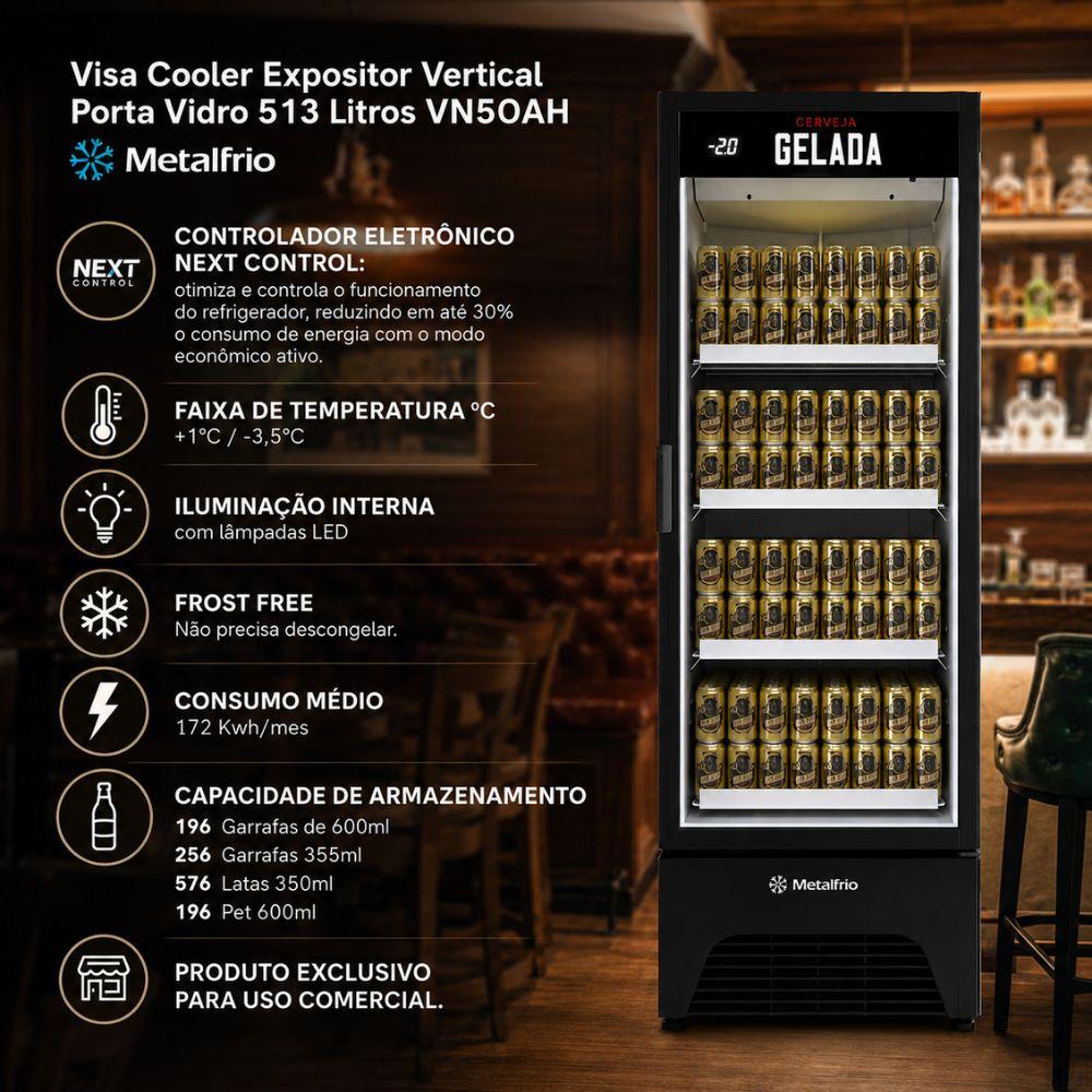SEMINOVO - Cervejeira Expositor Vertical Porta de Vidro 513l Vn50ah Optima Adesivada  Bivolt (com Transformador) - Metalfrio