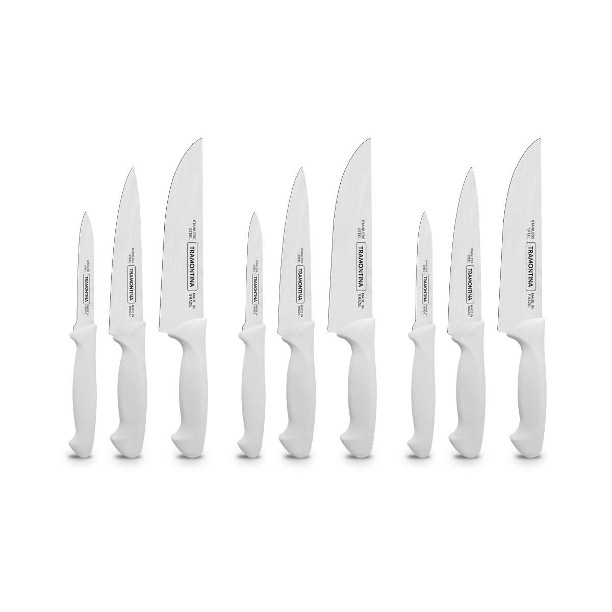 Kit - 3 Jogos de Facas Premium Em Aço Inox Cabo Branco 3 Peças - Tramontina