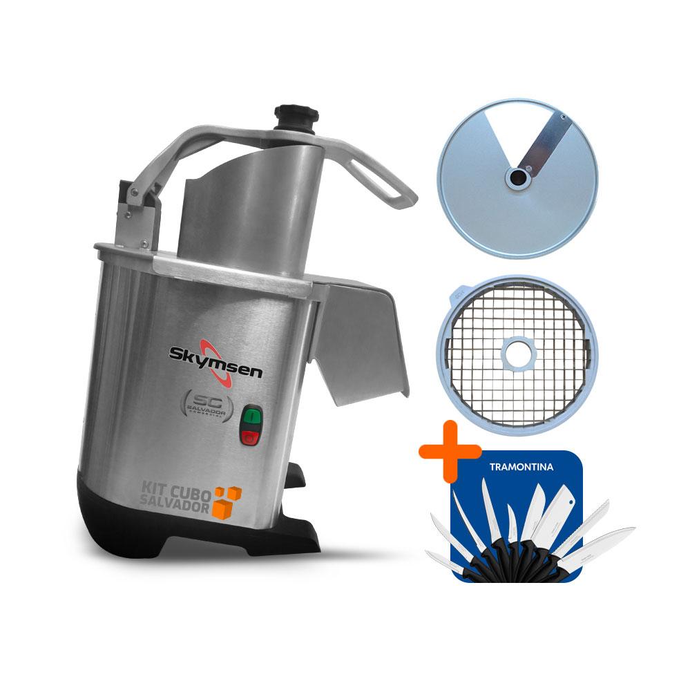Processador de Alimentos Corte Fatias 14mm e Cubos 14mm PA7 PRO Bivolt Skymsen e Jogo de Facas 9 Peças