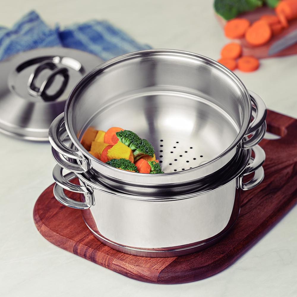 Jogo de Cozi-vapore Inox Cuscuzeira Solar Fundo Triplo 2 Peças 16cm - Tramontina 65500300