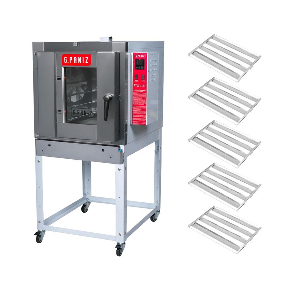 Kit Forno Turbo a Gás Profissional 5 Níveis 40x60 FTG 100 Bivolt Gpaniz + 5 Esteiras Alumínio 100 Pães