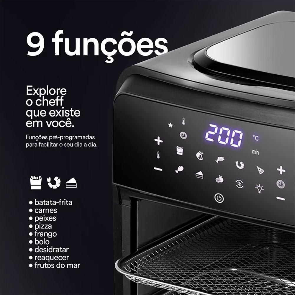 Kit Air Fryer Fritadeira Sem Óleo Toutch EAF12T 127V EOS + Moedor Sal e Pimenta Realce P Tramontina