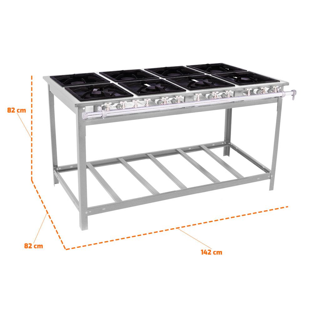 Fogão Industrial Profissional Extra Inox 8 Bocas 4 Duplas Com Espera Para Forno Ei8d4e - Venâncio