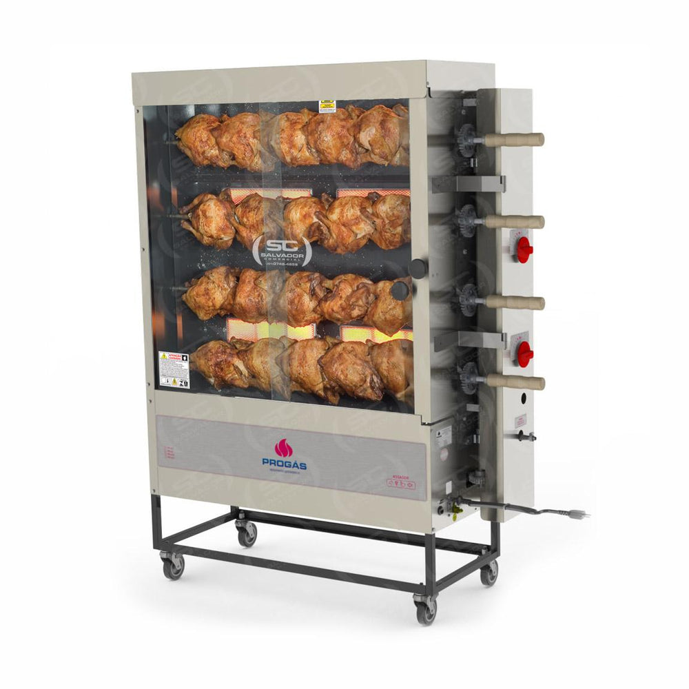 Assador de Frango Rotativo Profissional a Gás 4 Espetos Infravermelho Pr-621 Progás + Tesoura Tramontina + Carrinho Inox Imeca