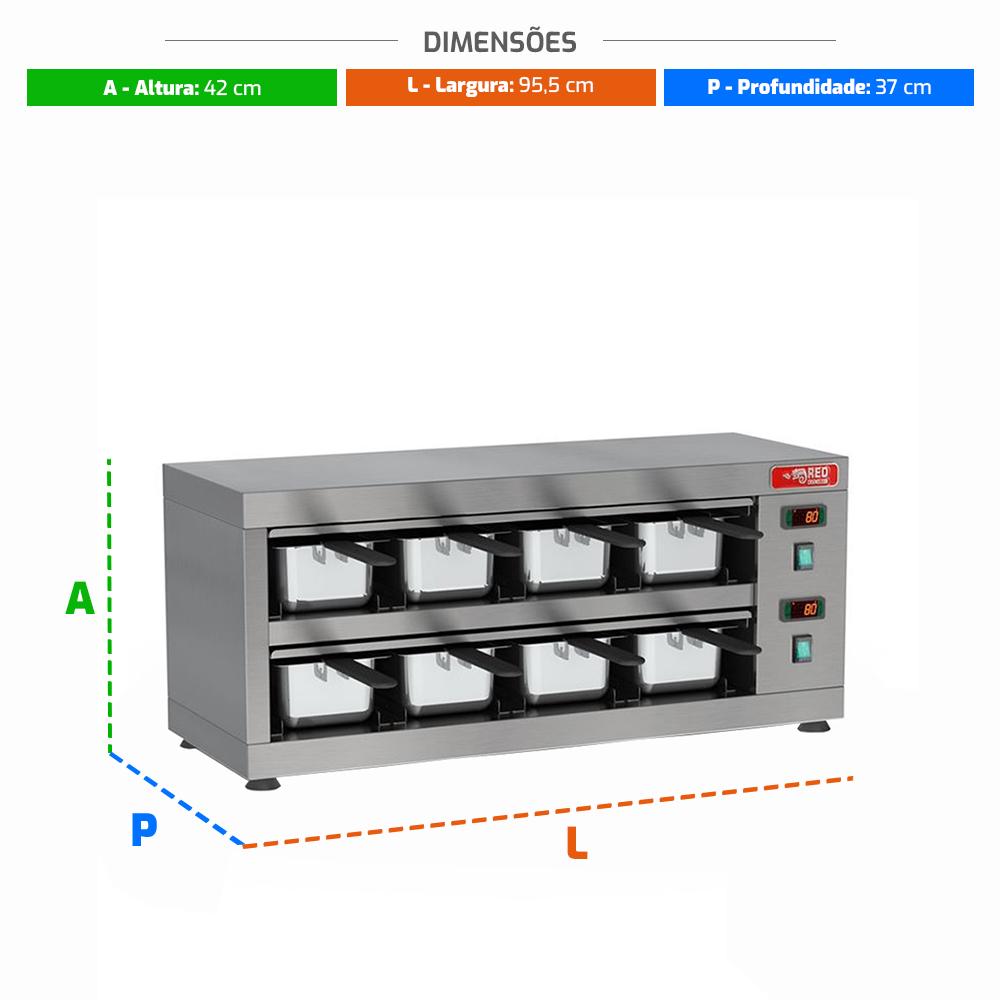 Conservador De Proteínas Profissional Digital 50 a 100ºC 1600W 8 Cubas 1/3 COPROH8 220V - Red Chameleon