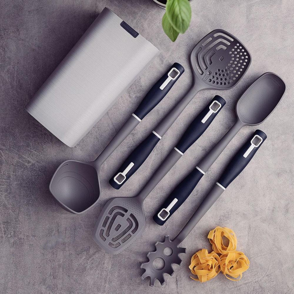 Kit Caçarola Aço Inox Solar 6,1 Litros PIT 2 + Jogo de Utensílios 6 Peças Verano Ônix  - Tramontina