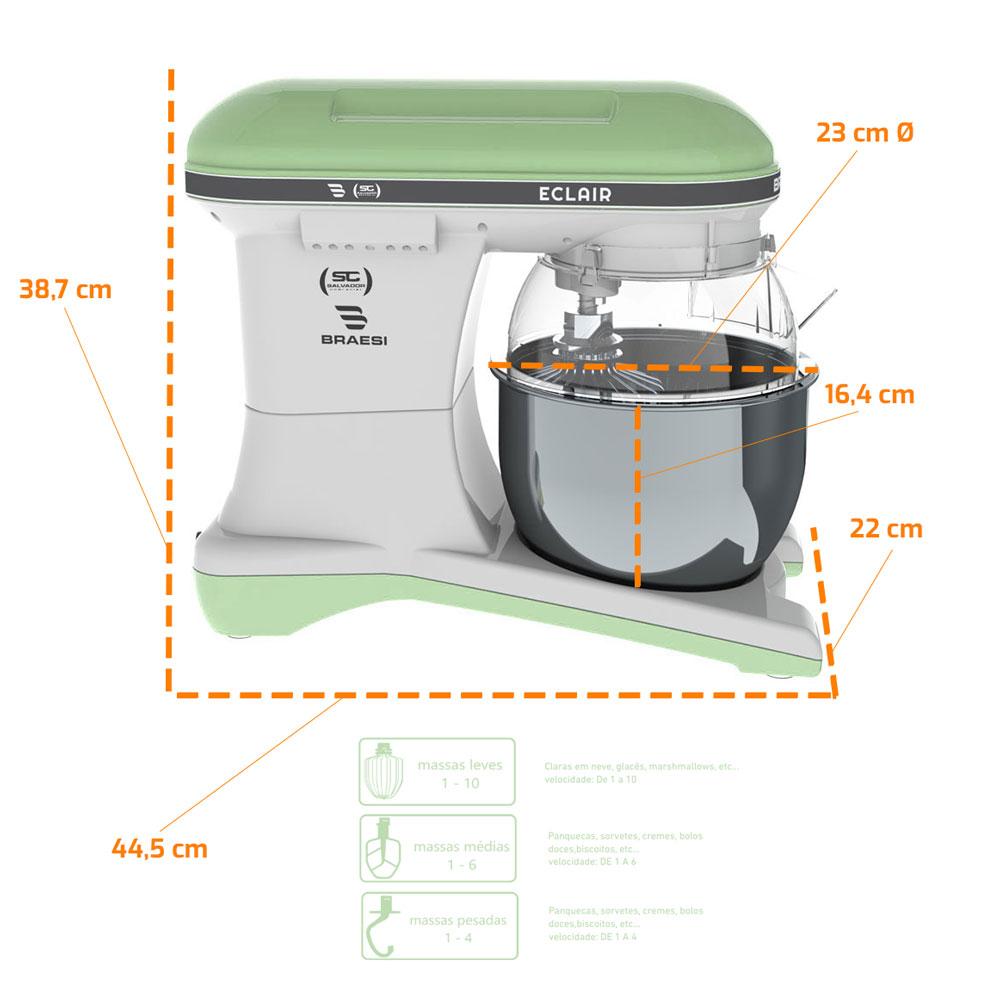Batedeira Planetária Profissional Eclair 10 Velocidades 5l 1500w Bp-500 Verde Bivolt - Braesi