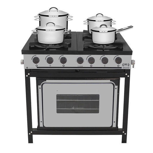 Fogão 4 Bocas Bravo Br4b Venâncio Com Panelas Solar Aço Inox Tramontina