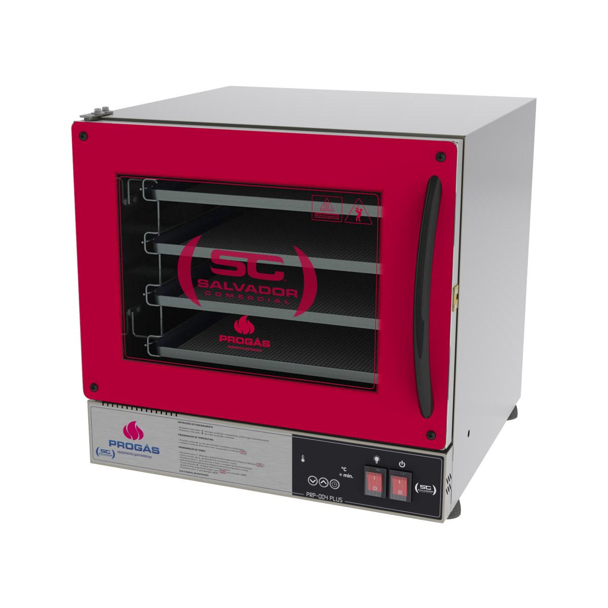 Kit - Forno Turbo Prp-004 Plus Digital 127v Vermelho + 4 Assadeiras - Progás