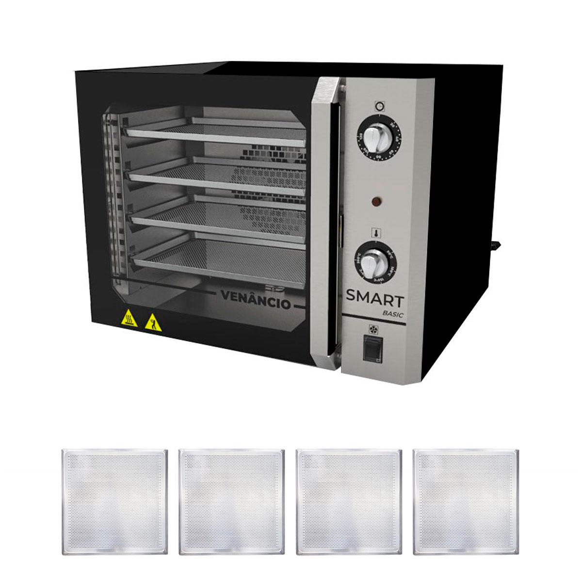 KIT - Forno Turbo Convector Smart Basic. Preto e Inox FCSB4E 220v + 4 Assadeiras - Venâncio