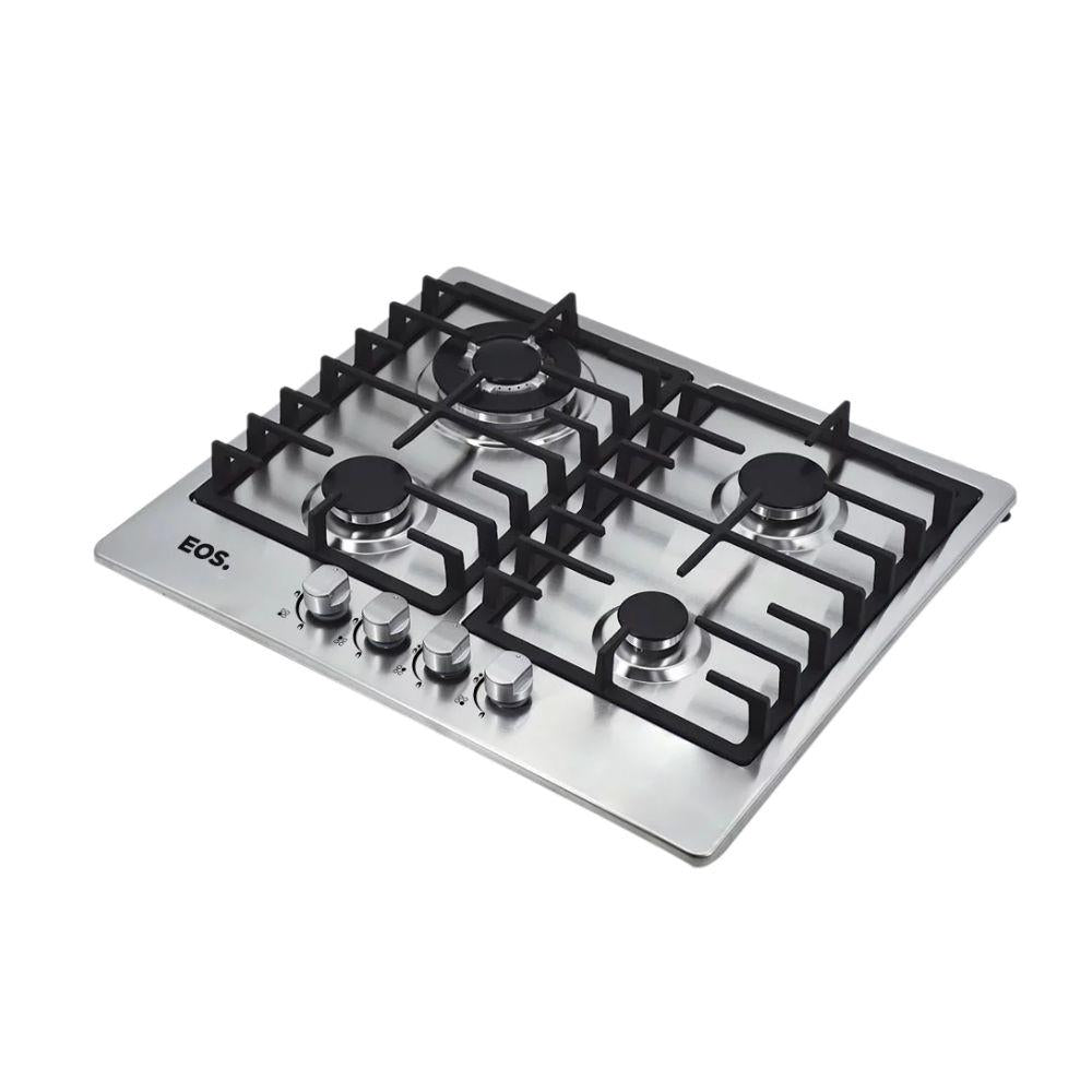Kit Fogão Cooktop Inox a Gás 4 Bocas 1 Dupla ECG04 Eos + 2 Panelas Tramontina Turim