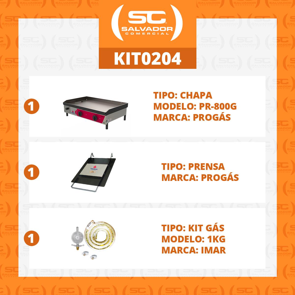 Kit - Chapa Lanche Bifeteira a Gás Pr-800g + Prensa Pão + Kit Gás - Progás