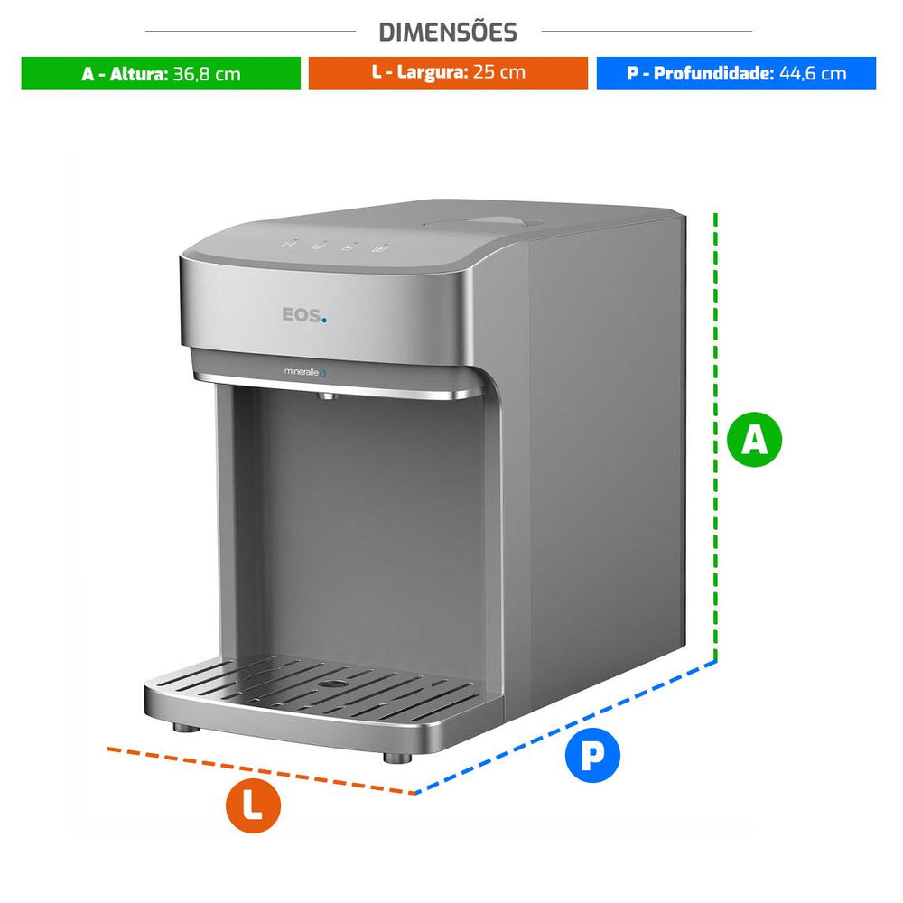 Bebedouro Purificador de Água Mineralle Digital Touch Compressor Prata EPC08S 220v - Eos