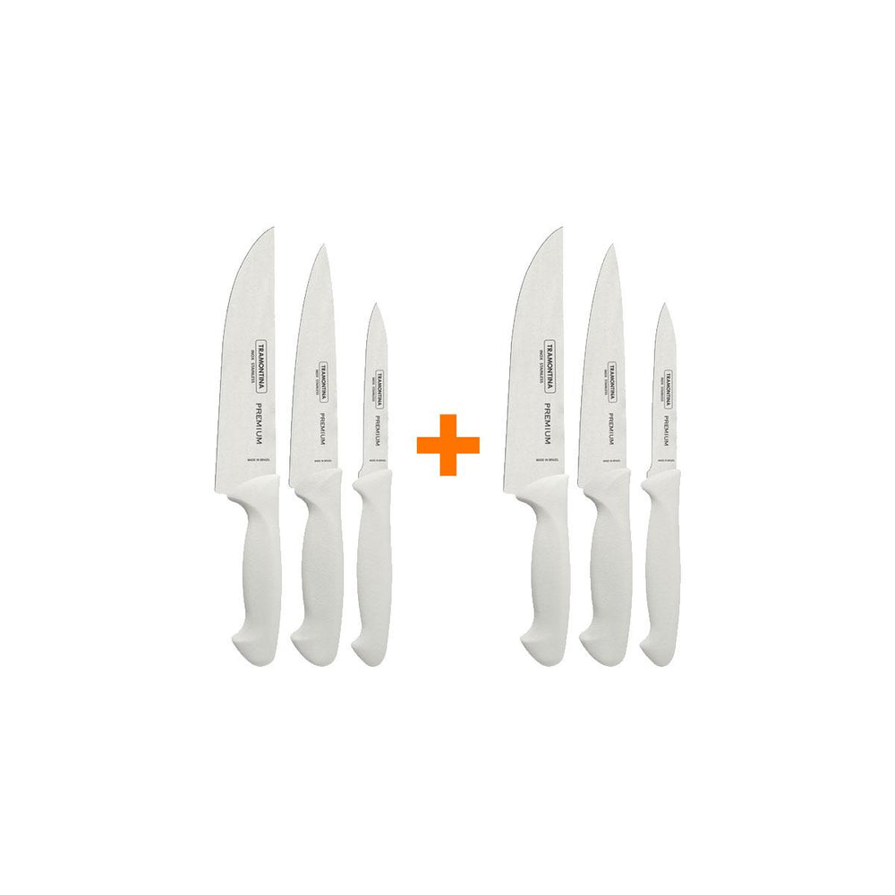 Kit 2 Jogos de Facas Premium Em Aço Inox Cabo Branco 3 Peças - Tramontina