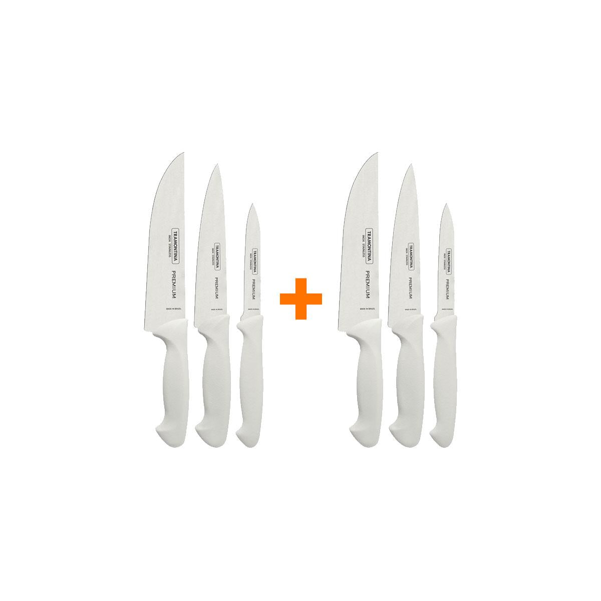 Kit - 2 Jogos de Facas Premium Em Aço Inox Cabo Branco 3 Peças - Tramontina