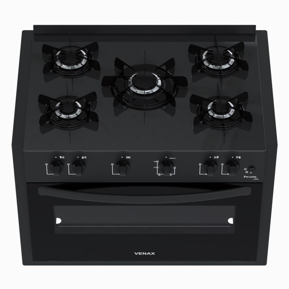 Fogão de Embutir 5 Bocas Picasso Line Preto Fosco Gás GLP Com Forno PCEL560 - Venax 30260