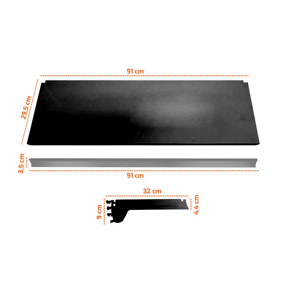 Bandeja Prateleira Com Reforço 30x91 Para Gôndolas New Plus Preto Porta Etiqueta Verde Sa Gôndolas