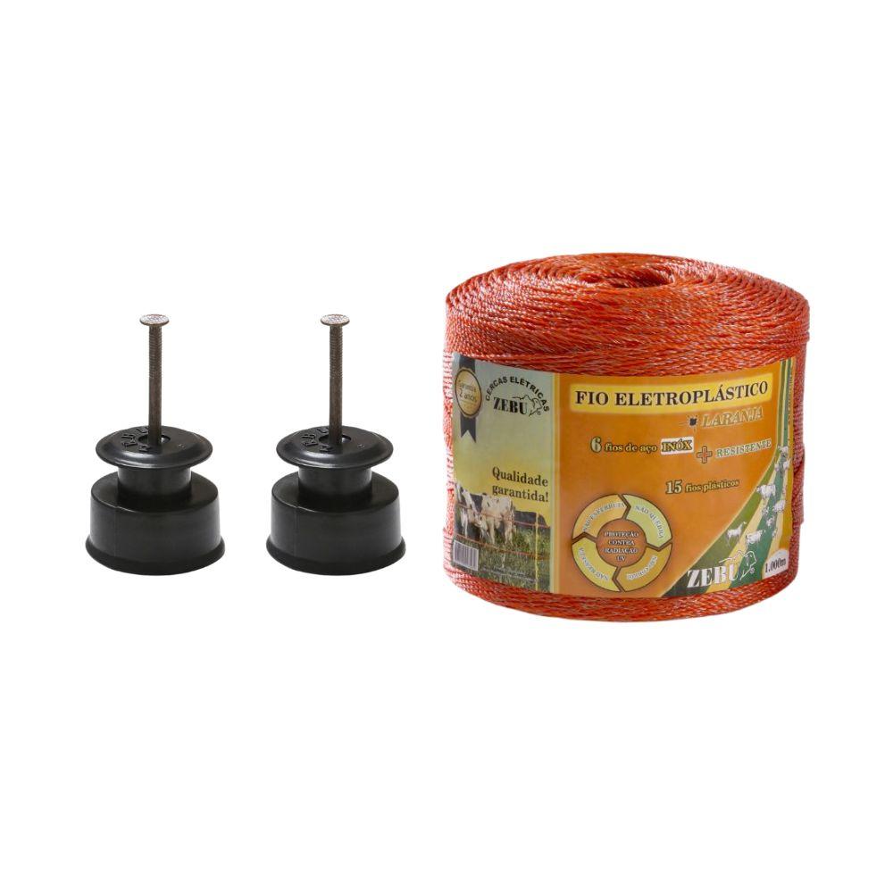 Fio Eletroplástico Rolo 1000m Laranja Leve 2mm Cercas Elétricas EP1000 + 200 Roldanas 30mm - Zebu