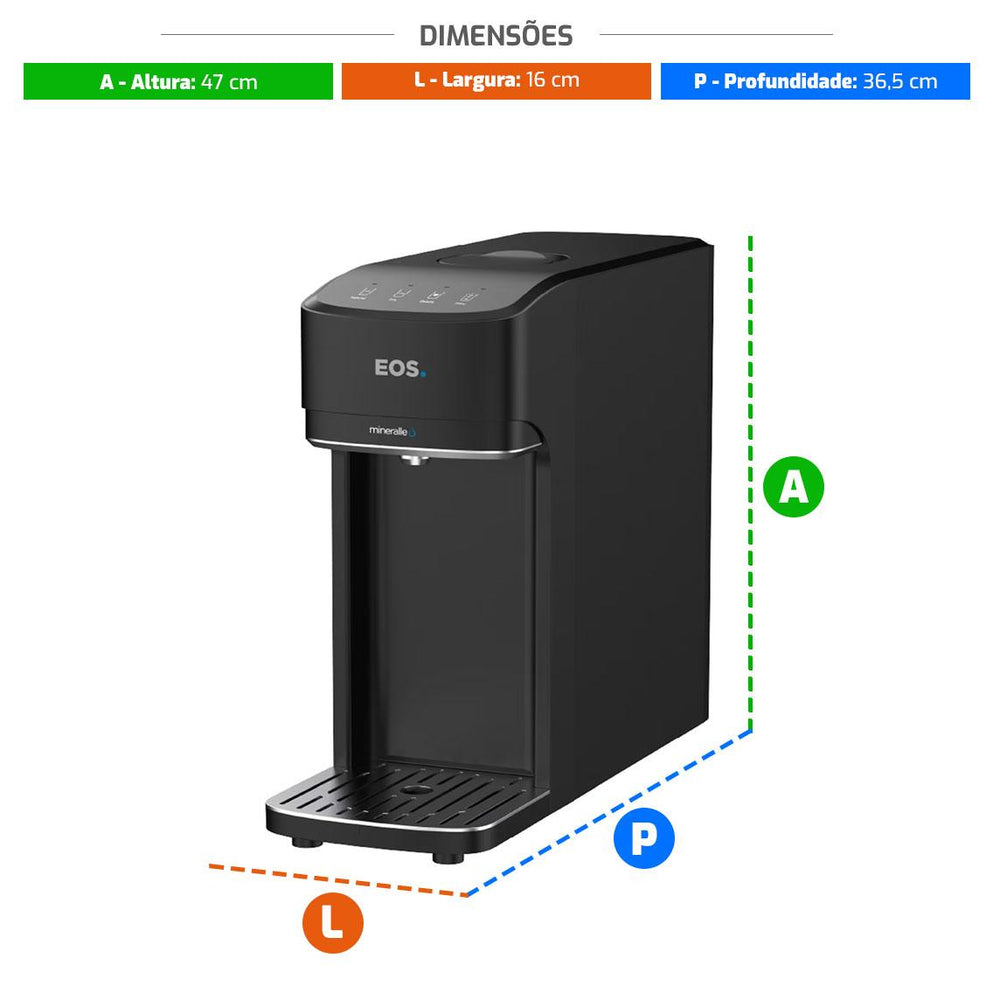 Bebedouro Purificador de Água Mineralle Slim Touch Eletrônico Preto Epe08p Bivolt - Eos B209333
