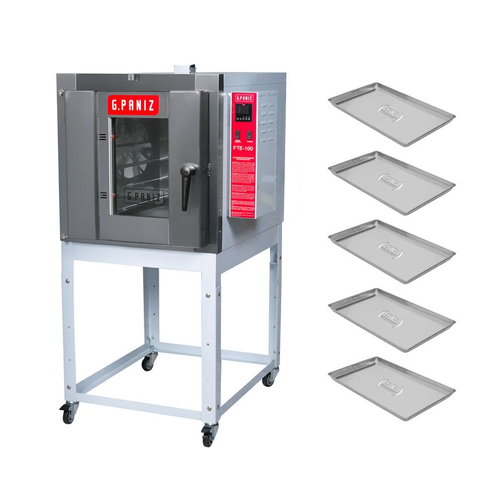 Forno Turbo Elétrico Profissional 5 Níveis 40x60 FTE 100 220V Gpaniz + 5 Assadeiras Alumínio