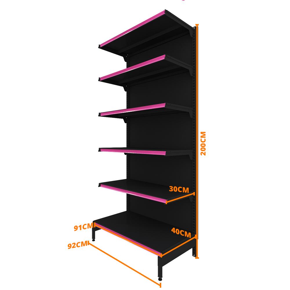 Gôndola Prateleira Preta New Plus 2,00 Parede Inicial GPI - Sa Gôndolas Porta Etiquetas Rosa