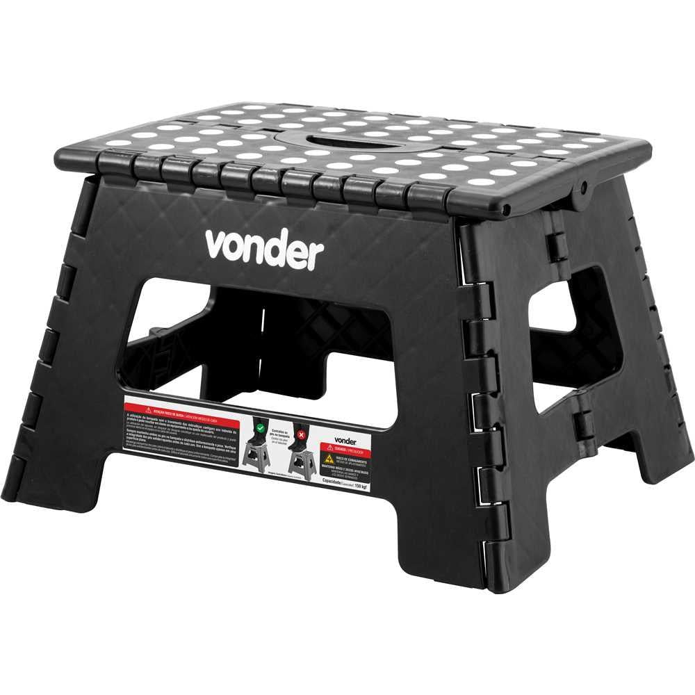Banqueta Plástica Dobrável Preta Com Altura 220mm - Vonder 3540022002