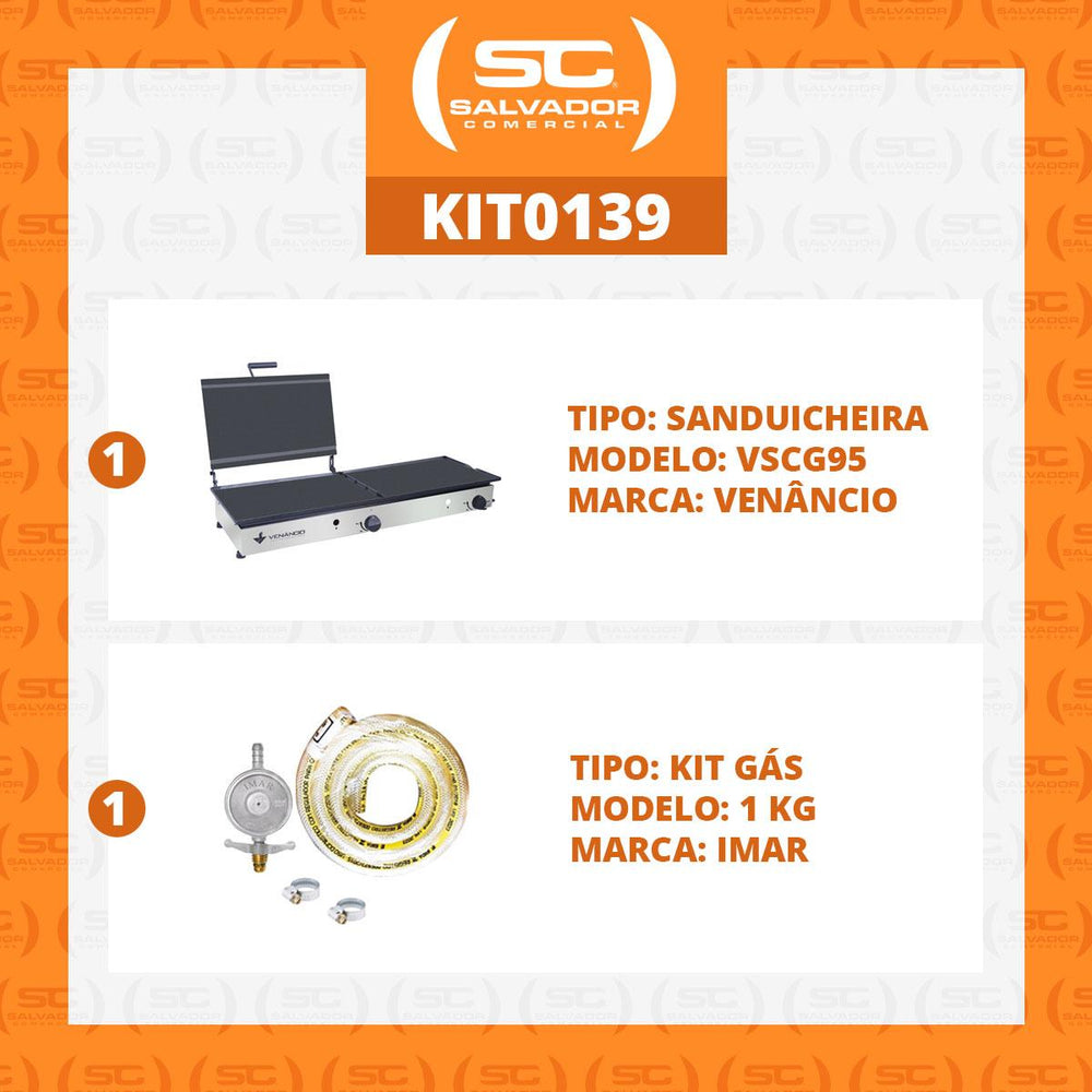Kit Chapa Sanduicheira a Gás Prensa Profissional Sem Gaveta Conjugada VSCG95 + Kit Gás - Venâncio