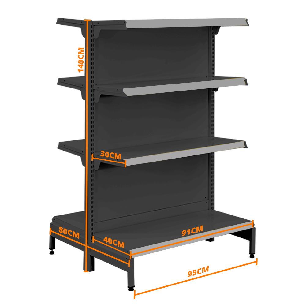 Gôndola Prateleira Preta New Plus 1,40 Central Inicial GCI - Sa Gôndolas Porta Etiquetas Cinza