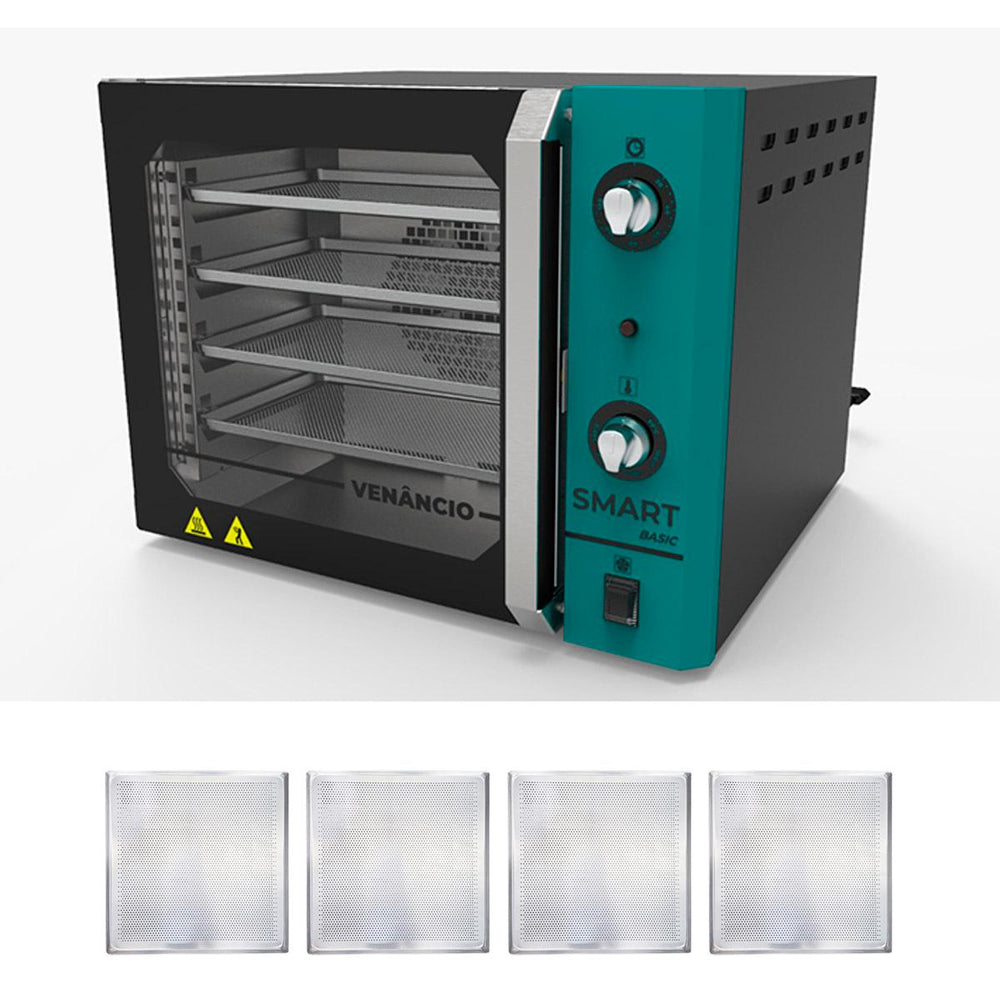 Kit  Forno Turbo Convector Smart Basic. Preto e Turquesa FCSB4E 220V + 4 Assadeiras - Venâncio