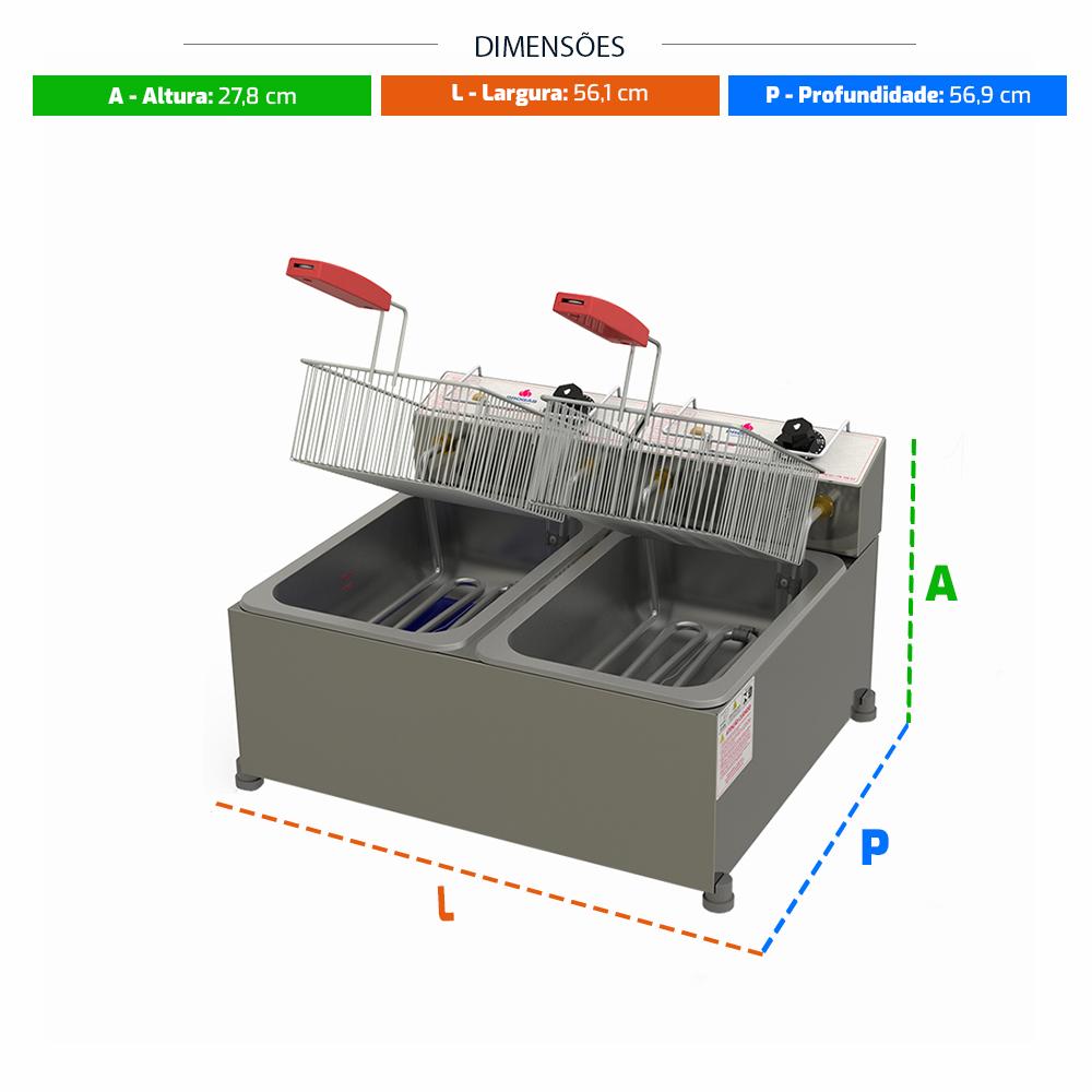 Fritador Tacho fritura Retangular 10 Litros 2 cubas Óleo PR-20E Progás