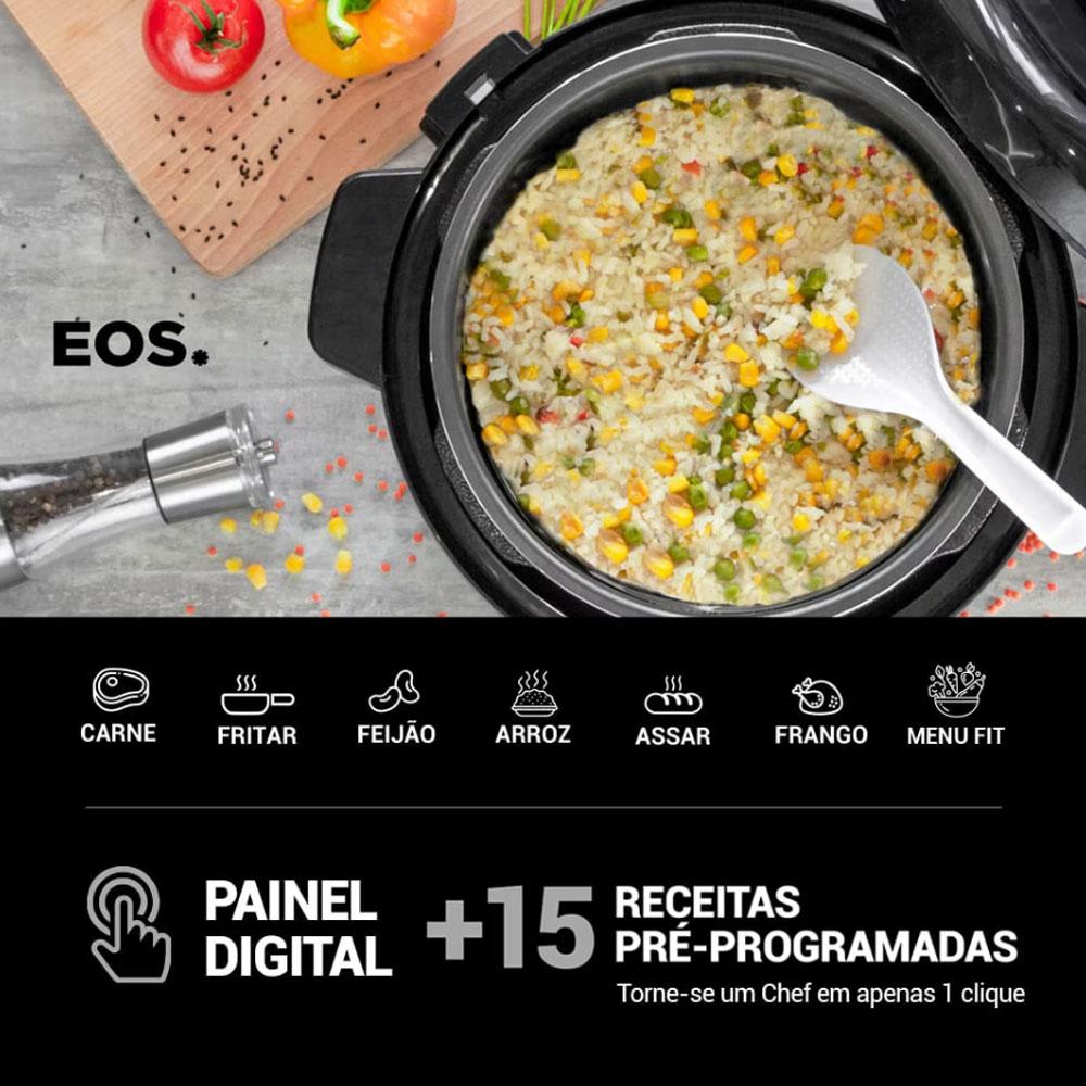 Panela de Pressão Elétrica Caçarola Multicooker Multiuso Digital Inox 6L EPP60DI 127V - EOS
