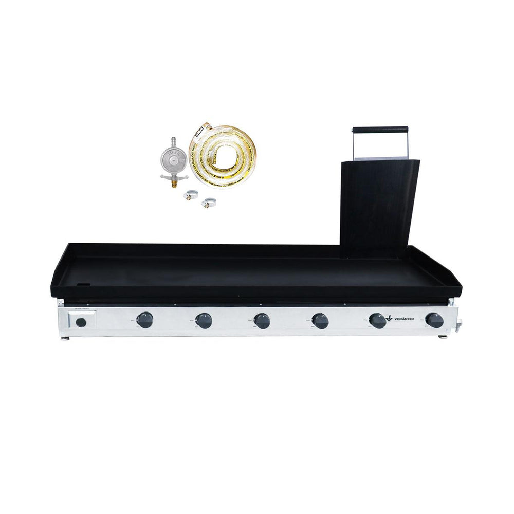Kit - Chapa Bifeteira A Gás Lisa 140cm Comercial Aço Carbono C140P 6,35mm C/Prensa + Kit Gás 2kg - Venâncio