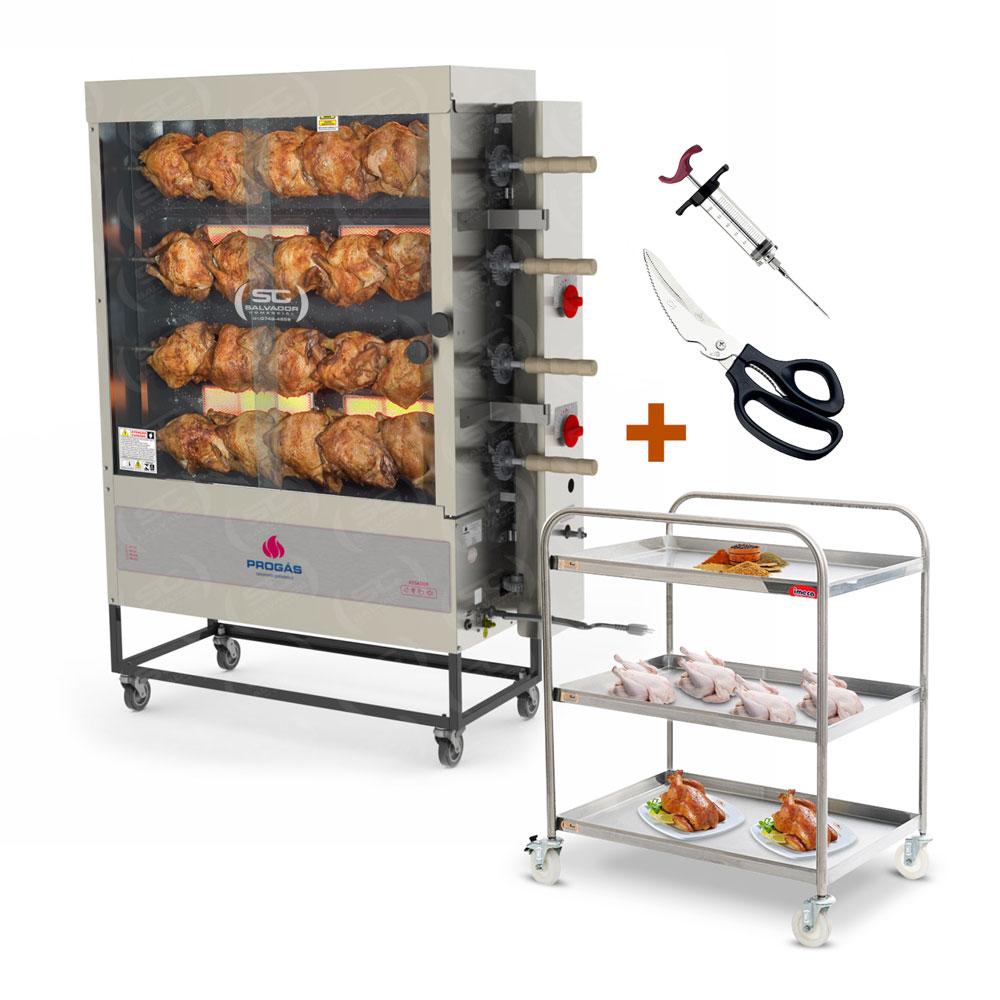Assador de Frango Rotativo Profissional a Gás 4 Espetos Infravermelho PR-621 Progás e Acessórios