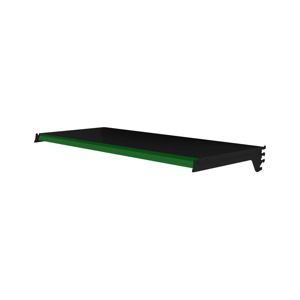 Bandeja Prateleira Com Reforço 30x91 Para Gôndolas New Plus Preto Porta Etiqueta Verde Sa Gôndolas