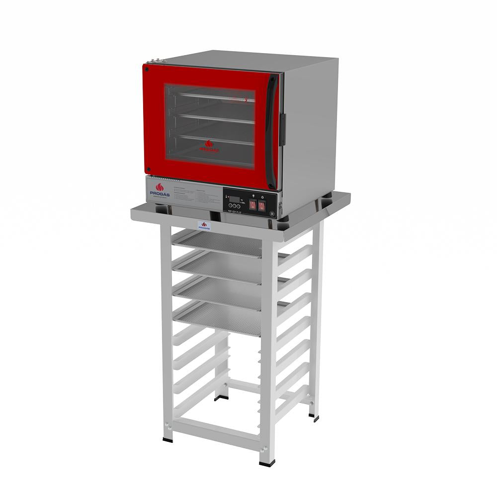 Kit Forno Turbo Elétrico PRP-004 Plus 220V Vermelho + Bancada MES-004 Progás + 4 Assadeiras Cimapi