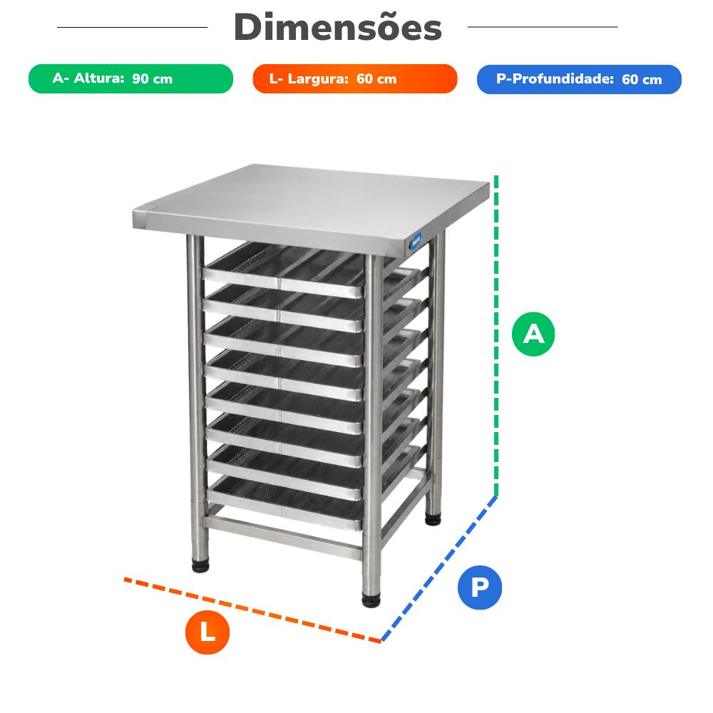 Mesa Bancada Total Inox 430 8 Níveis Prp-004 Progás + 8 Assadeiras Pão Francês 4 Ondas 35x35 - Imeca