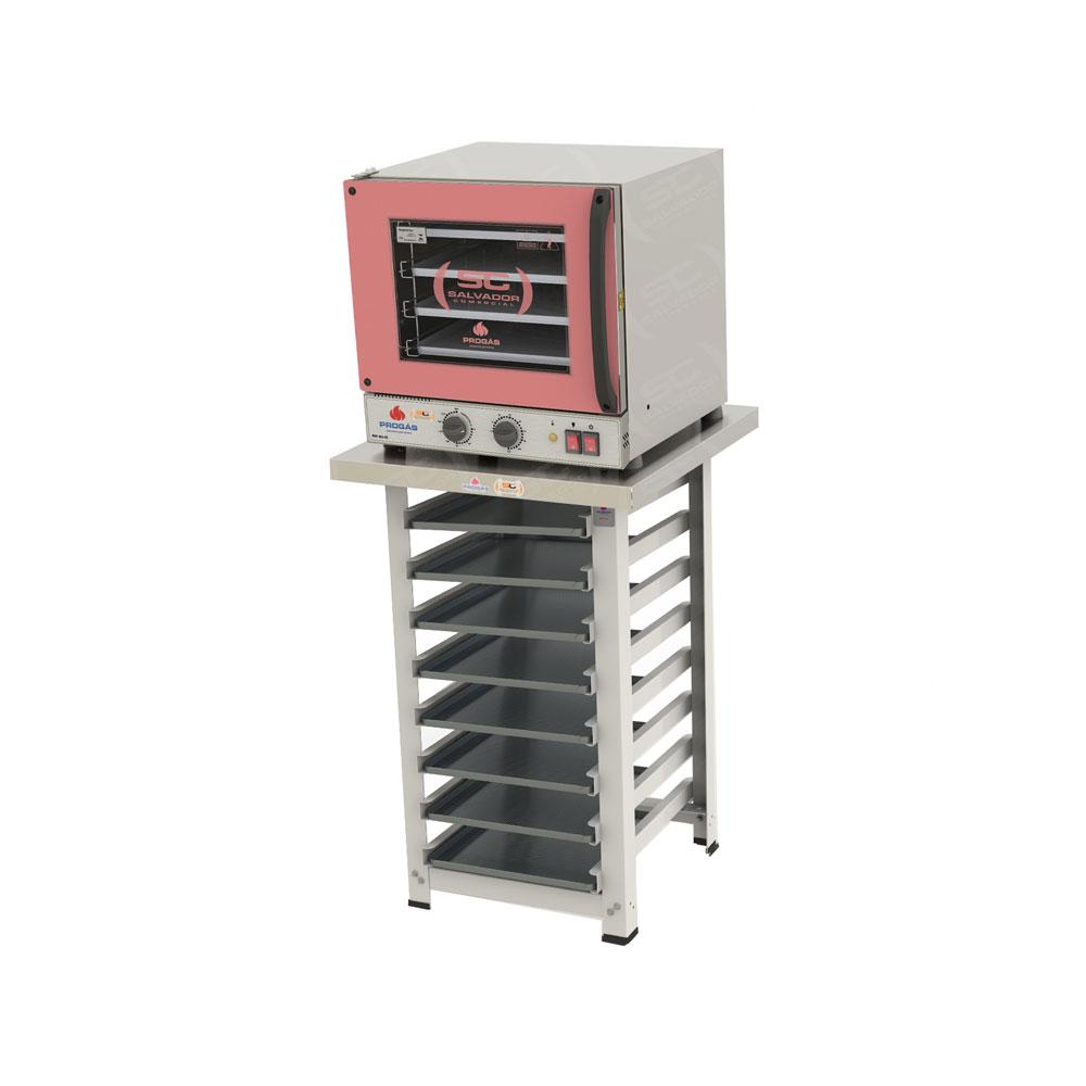 Kit Forno Turbo Elétrico PRP-004 G2 220V Rosa + Bancada MES-004 + 8 Assadeiras - Progás