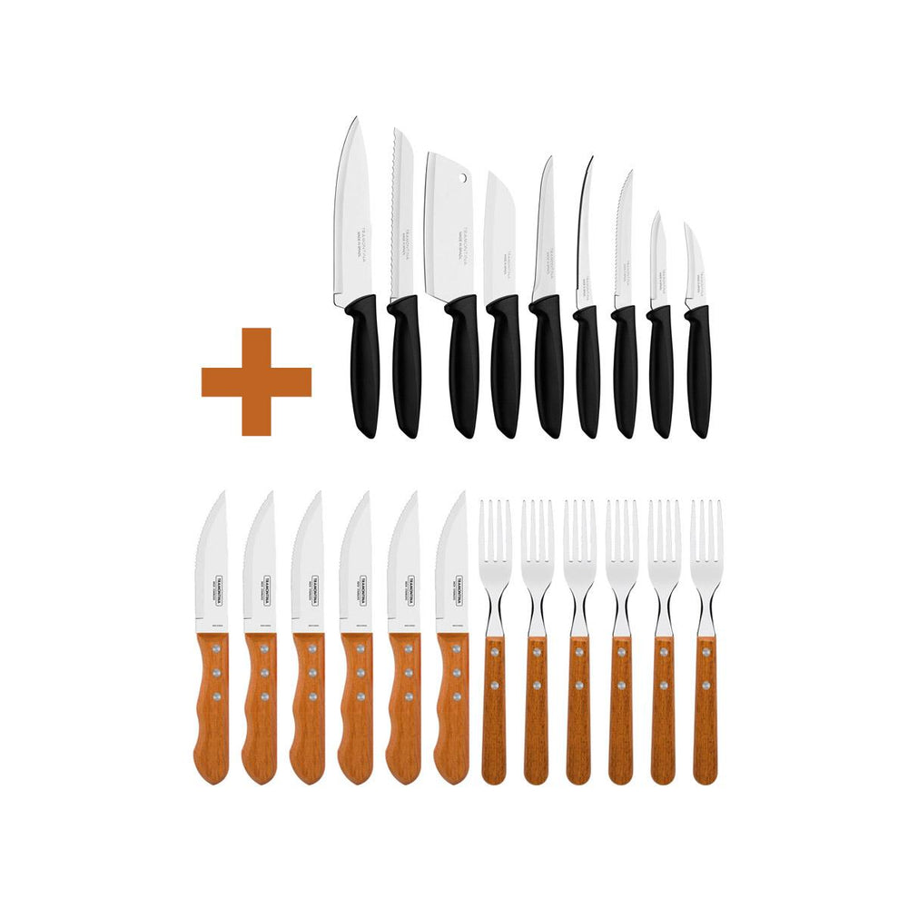 Kit Jogo de Churrasco Inox 12 Peças Dynamic + 1 Conjunto Facas 9pç - Tramontina
