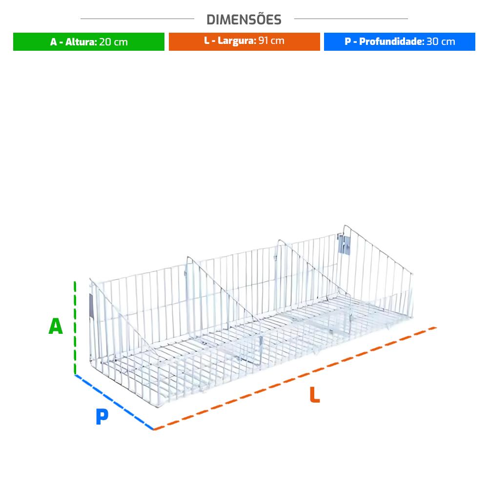 Cesto Aramado 30cm x 91cm com 2 Divisórias Branco New Plus - Sa Gondolas