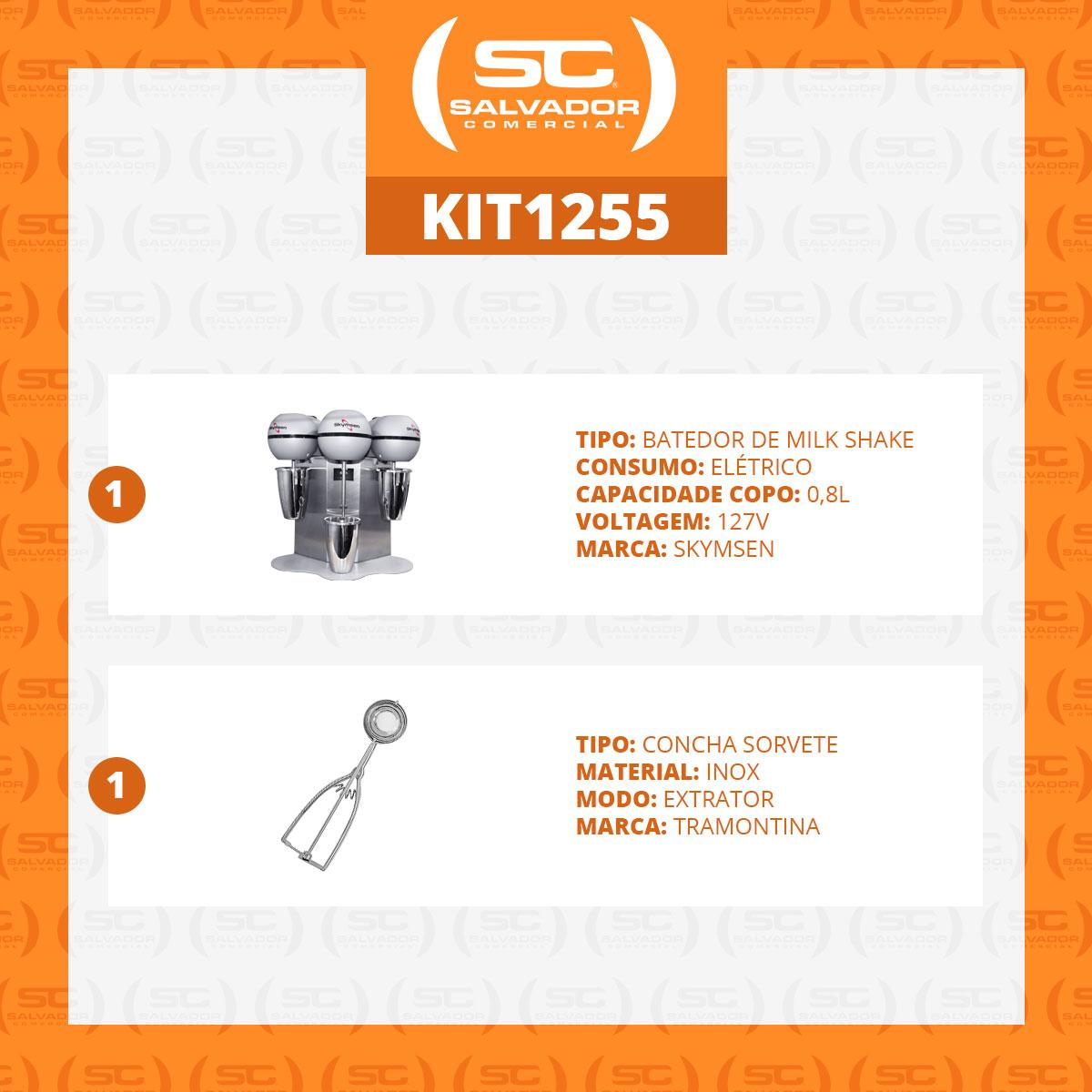 Batedor de Milk Shake 3 Copos 0,8L Profissional Inox BMS-3 127V Skymsen + Concha de Sorvete Extrator