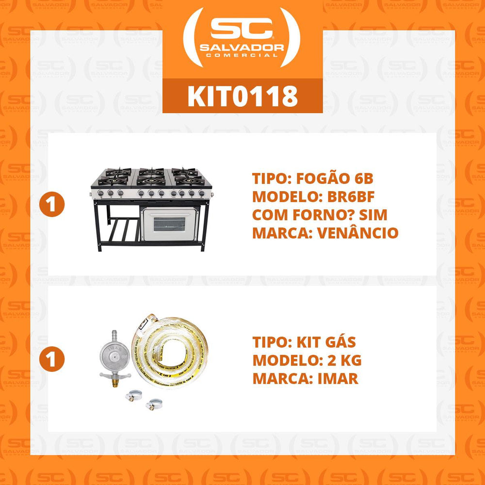 Kit Fogão Industrial 6 Bocas Gás Bravo BR6BF Com Forno + Kit Gás 2kg - Venâncio