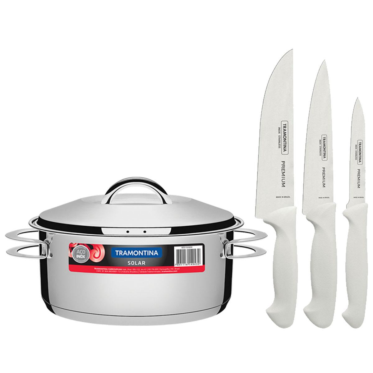 Kit - Faqueiro Premium 3 Peças + 1 Panela Inox Solar 4,7 Lts Solar Pit1 - Tramontina