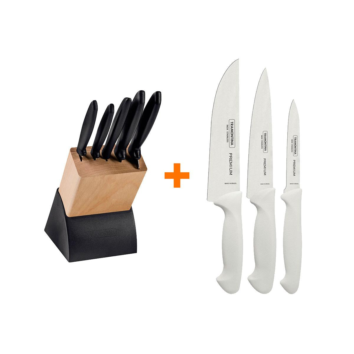 Kit - Faqueiro Plenus 6 Peças + 1 Jogo de Facas Premium 3 Peças - Tramontina