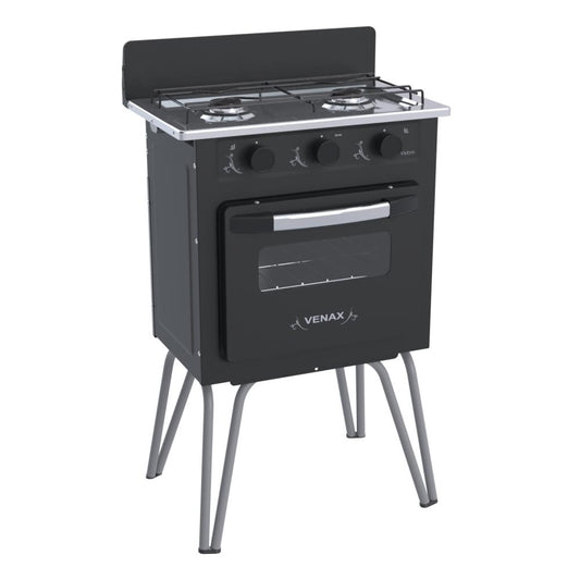 Fogão 2 Bocas Simples Gemini Vetro Preto Fosco Gás GLP Com Forno GMV200 - Venax 7509