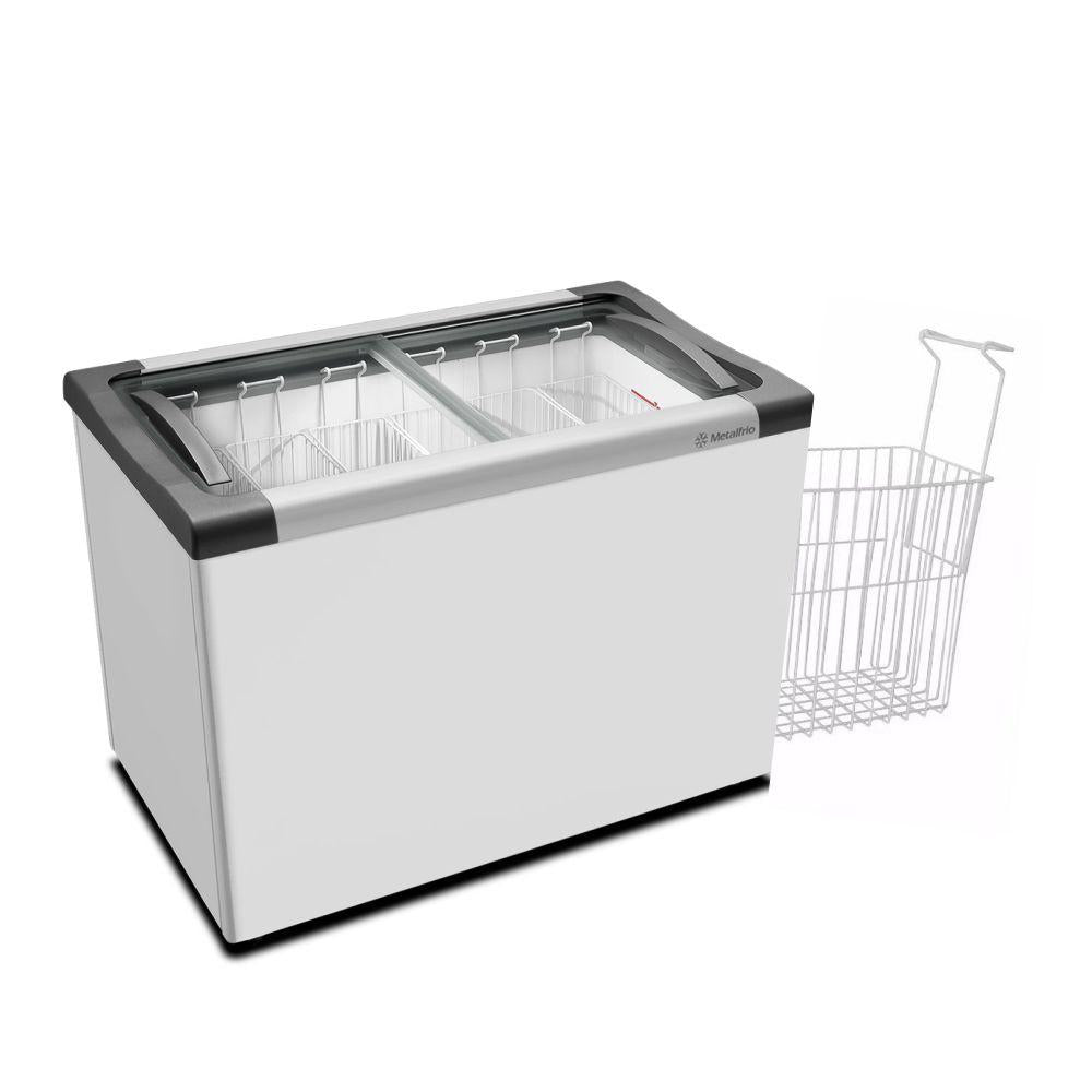 Kit Freezer Horizontal Tampa De Vidro 231/292 Litros NF30 - Metalfrio 127V + 6 Cestos Nextgen Branco