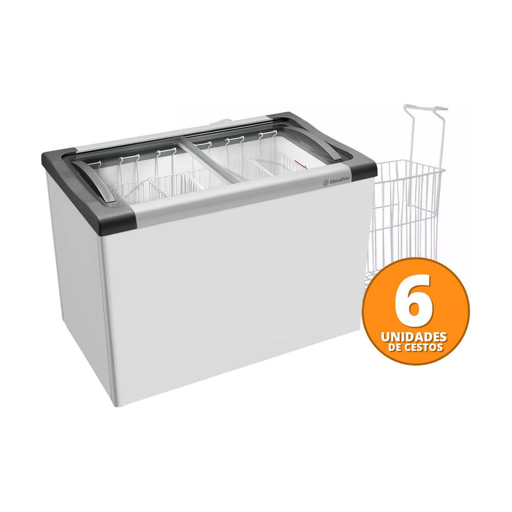 Kit Freezer Horizontal Tampa De Vidro 231/292 Litros NF30 - Metalfrio 220V + 6 Cestos Nextgen Branco