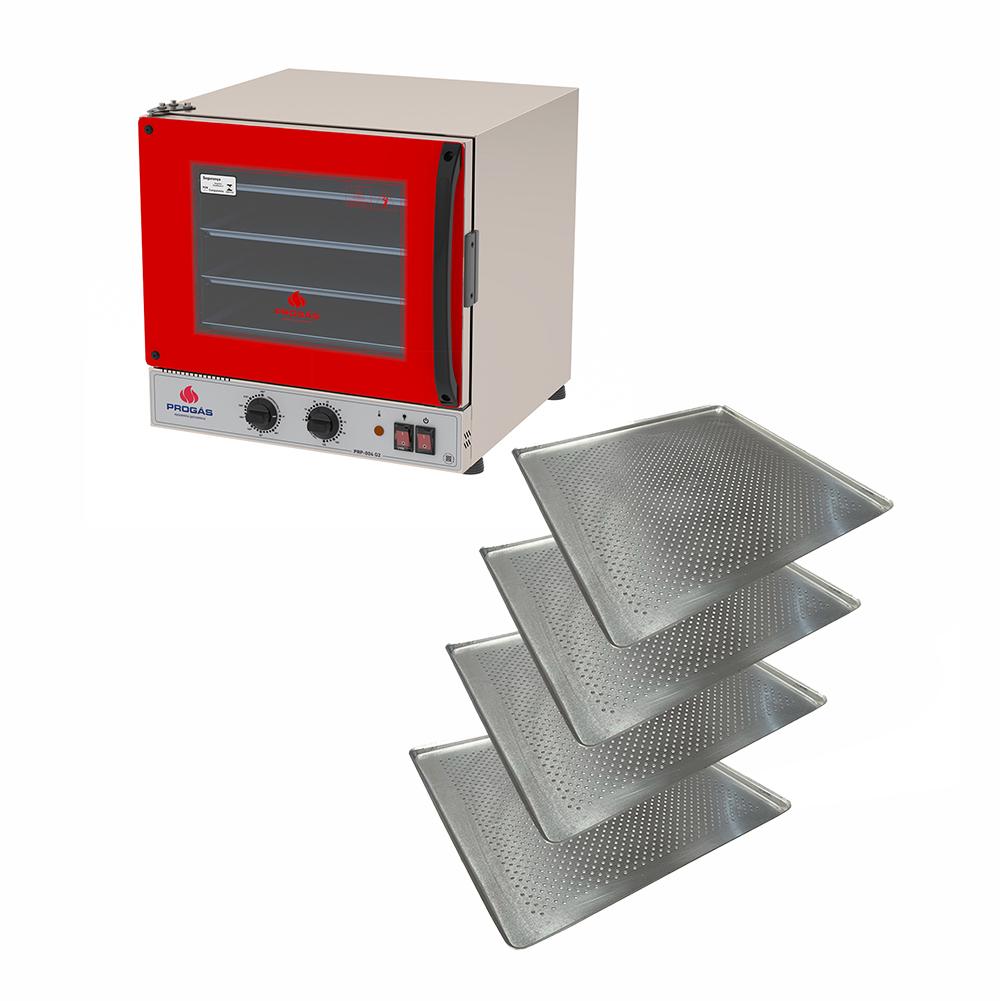 Kit Forno Turbo Elétrico PRP-004 G2 127V Vermelho Progás + 4 Assadeiras Cimapi
